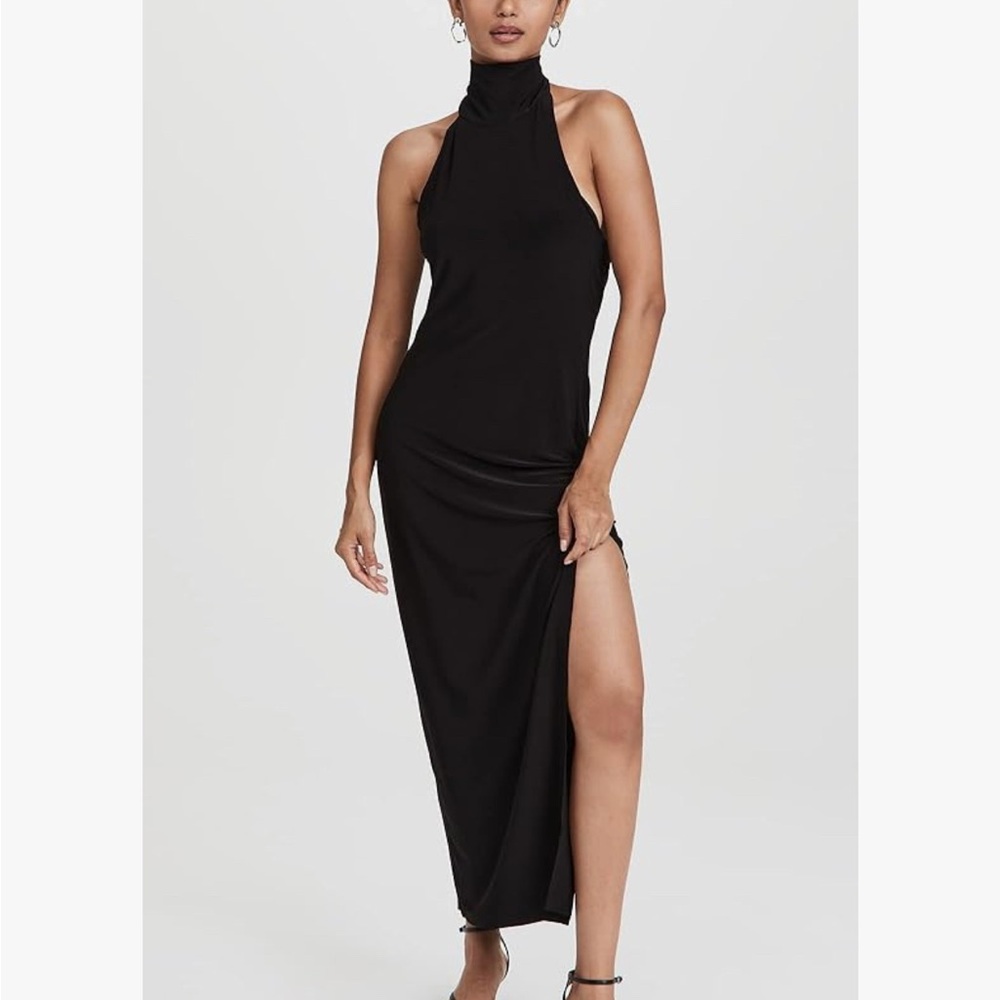 Black Norma Kamali Turtle Side Slit Gown - Size Large
